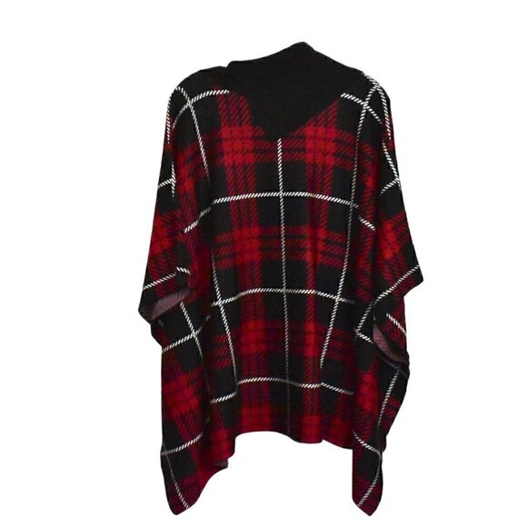 Anne Klein Poncho Pullover Red And Black Plaid Sweater Cape Shawl Size L - Picture 2 of 13